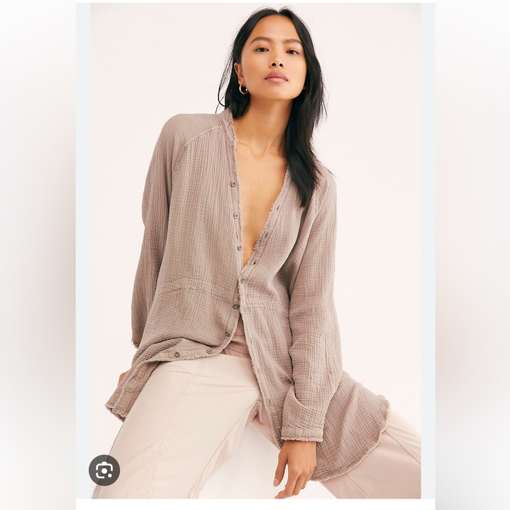 Free People Summer Daydream Boho Gauze Tunic Blouse Cashmere/ Taupe XS